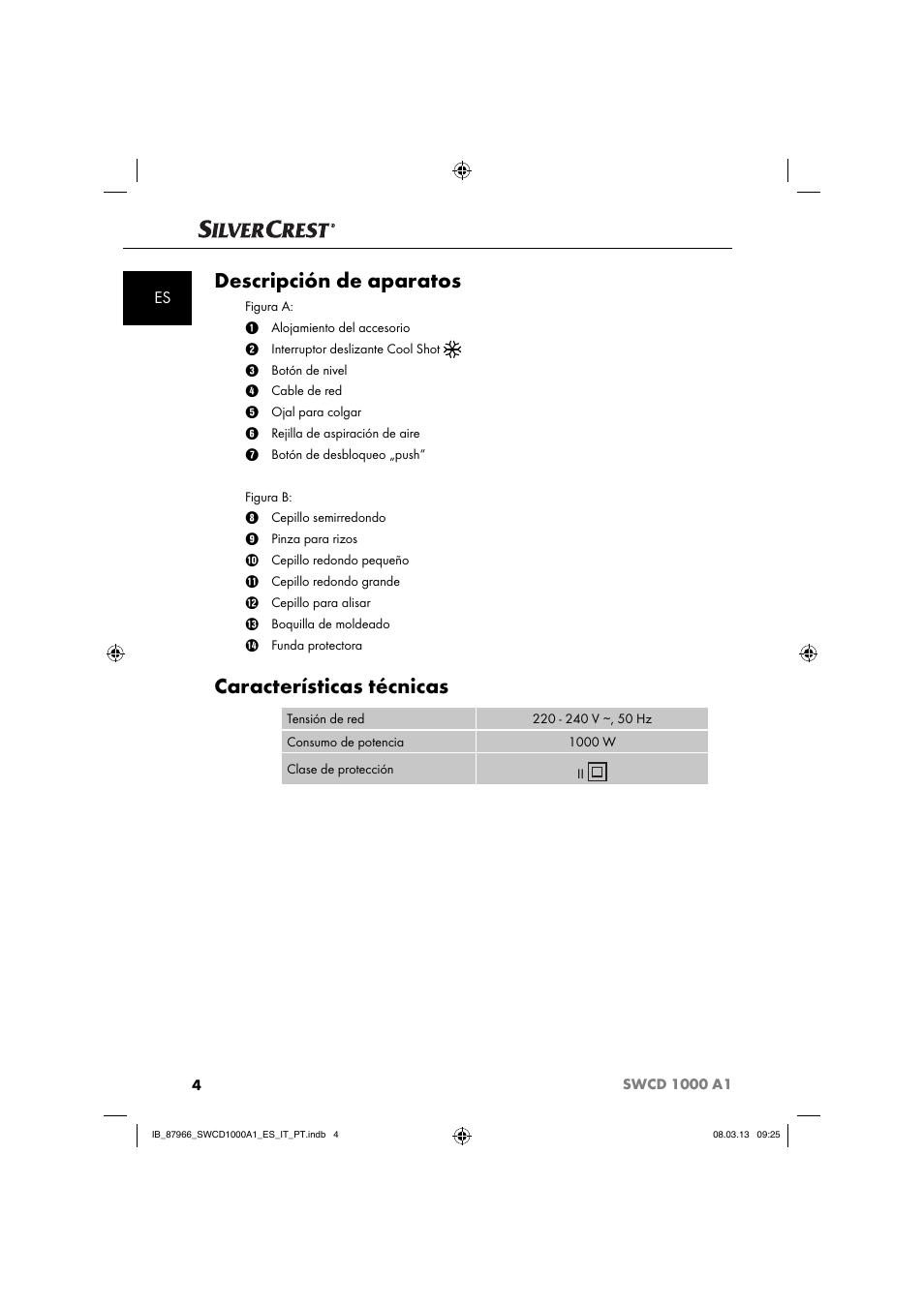 Descripción de aparatos, Características técnicas | Silvercrest SWCD 1000 A1 User Manual | Page 7 / 74