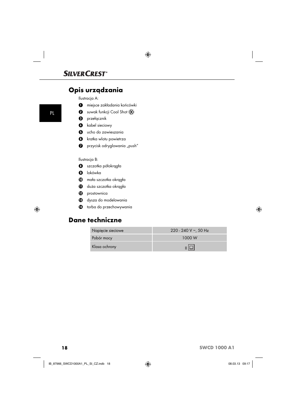 Opis urządzania, Dane techniczne | Silvercrest SWCD 1000 A1 User Manual | Page 21 / 76