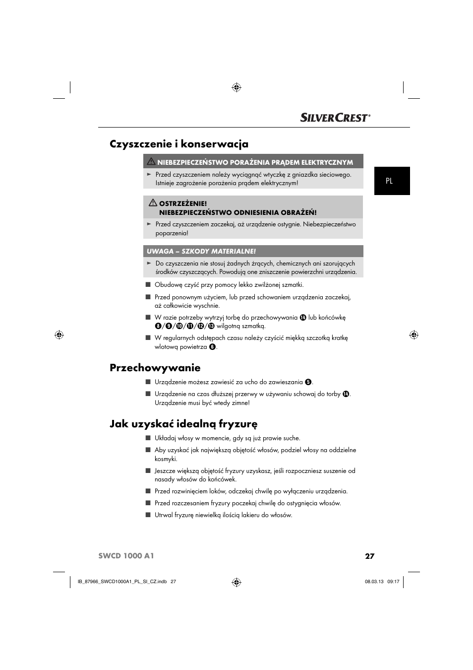 Czyszczenie i konserwacja, Przechowywanie, Jak uzyskać idealną fryzurę | Silvercrest SWCD 1000 A1 User Manual | Page 30 / 76