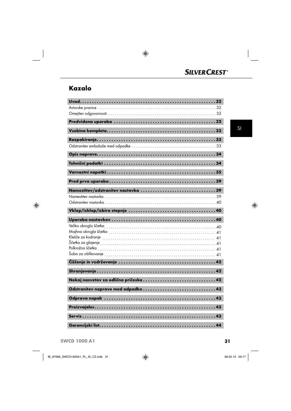 Kazalo | Silvercrest SWCD 1000 A1 User Manual | Page 34 / 76