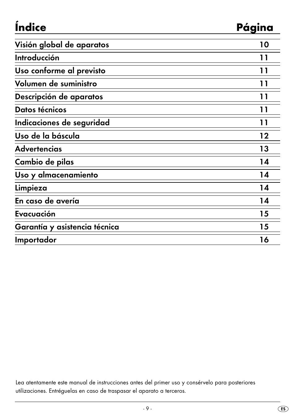 Índice página | Silvercrest SPWS 180 A1 User Manual | Page 11 / 42