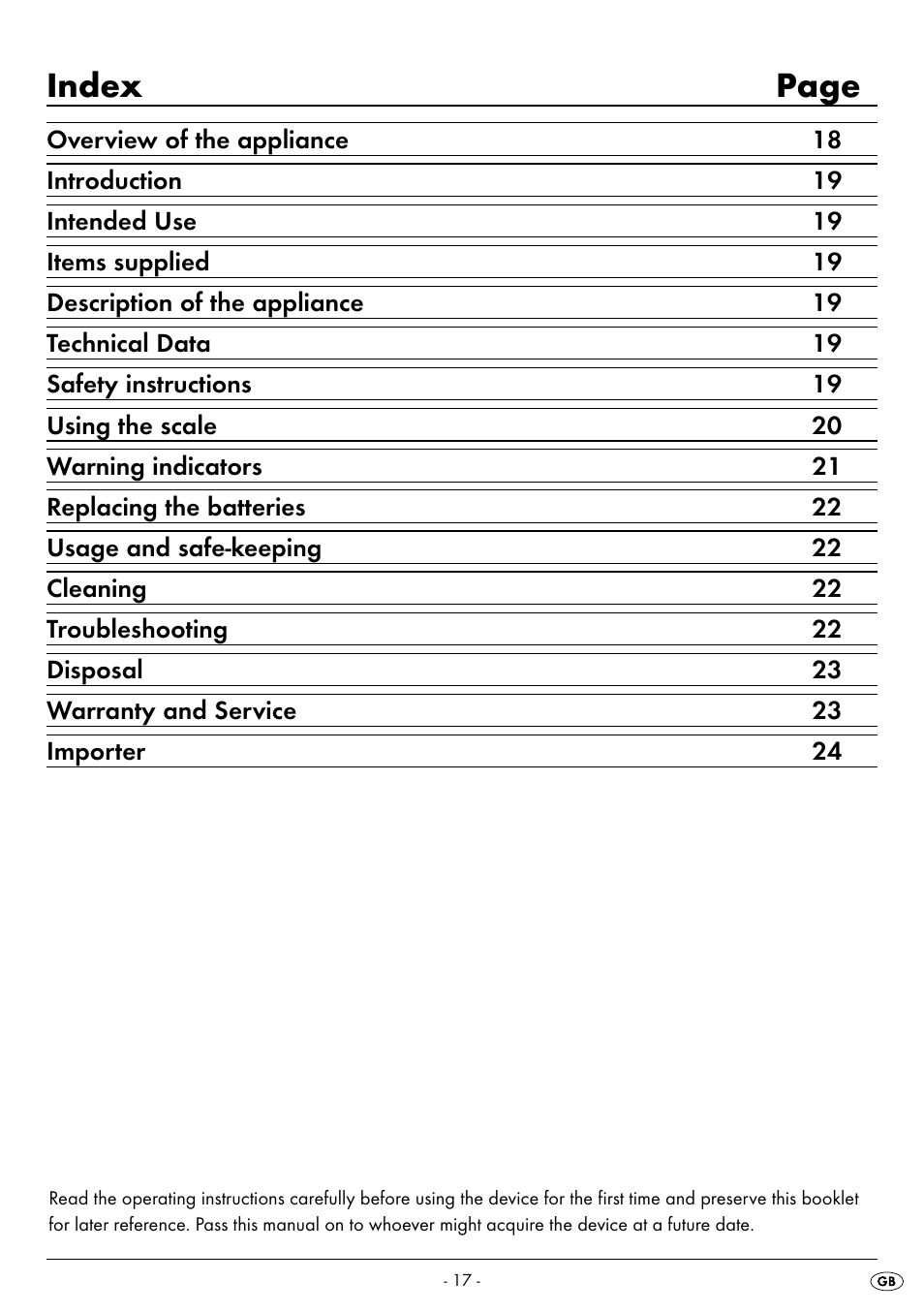 Index page | Silvercrest SPWS 180 A1 User Manual | Page 19 / 42