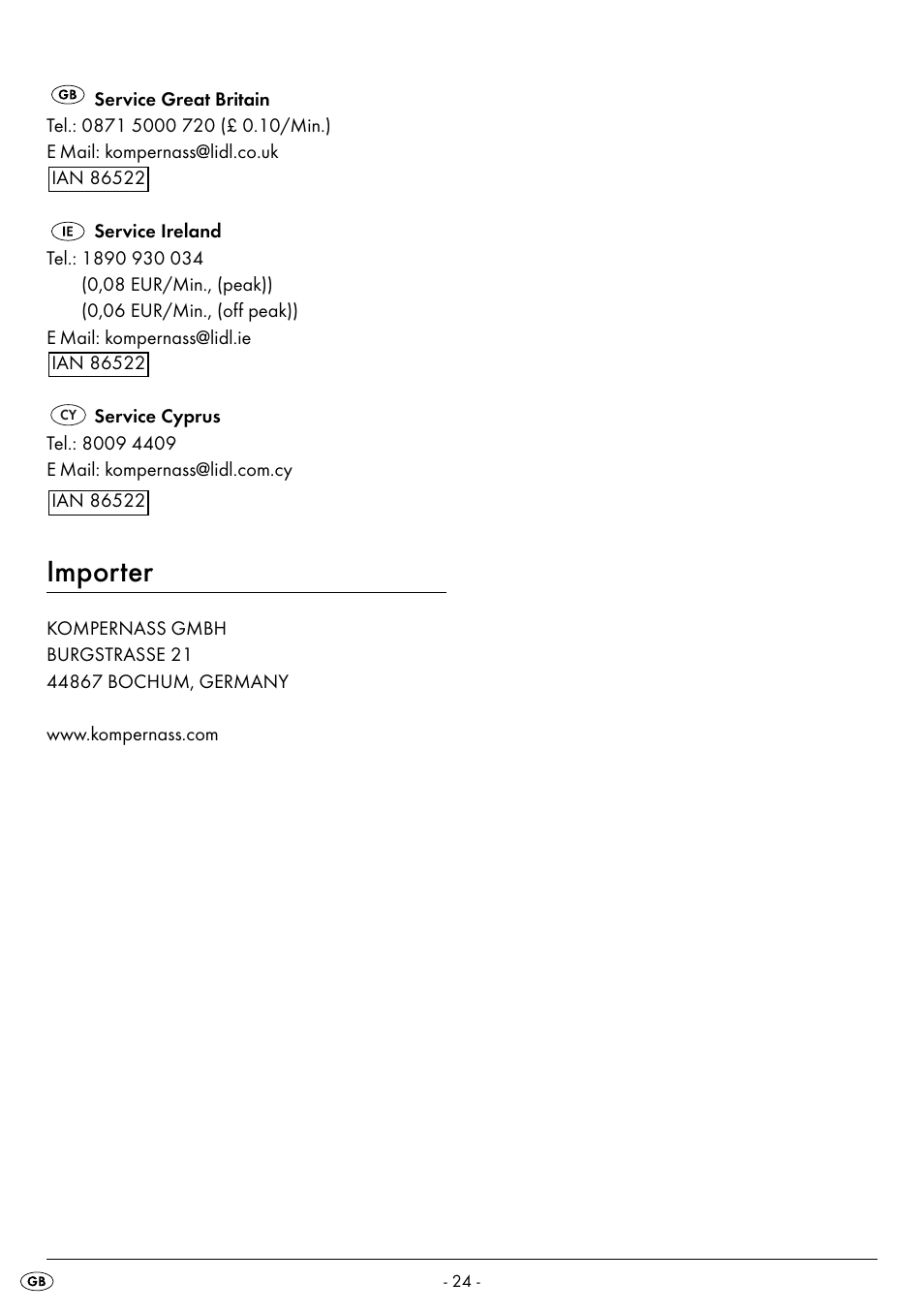 Importer | Silvercrest SPWS 180 A1 User Manual | Page 26 / 42