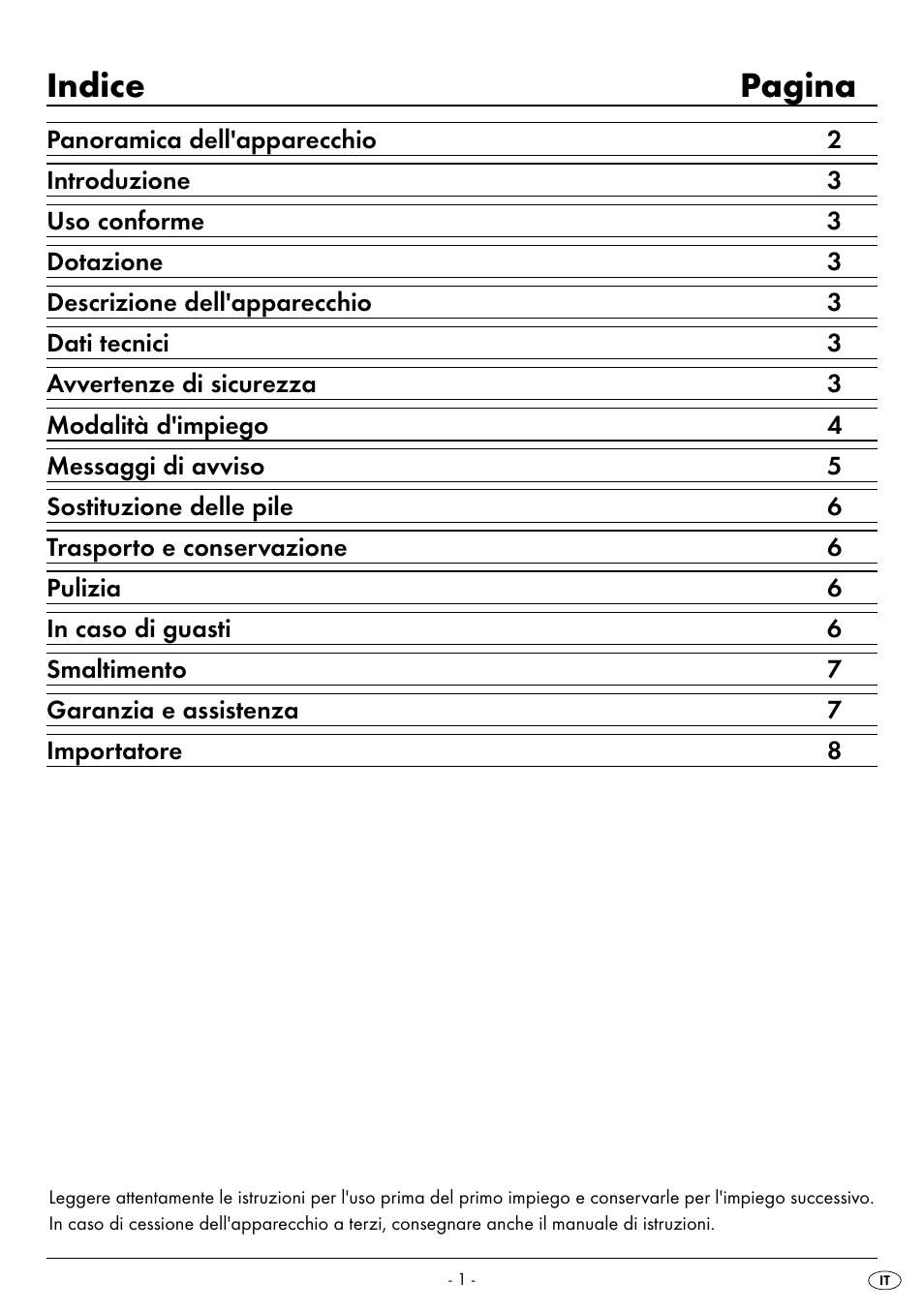 Indice pagina | Silvercrest SPWS 180 A1 User Manual | Page 3 / 50