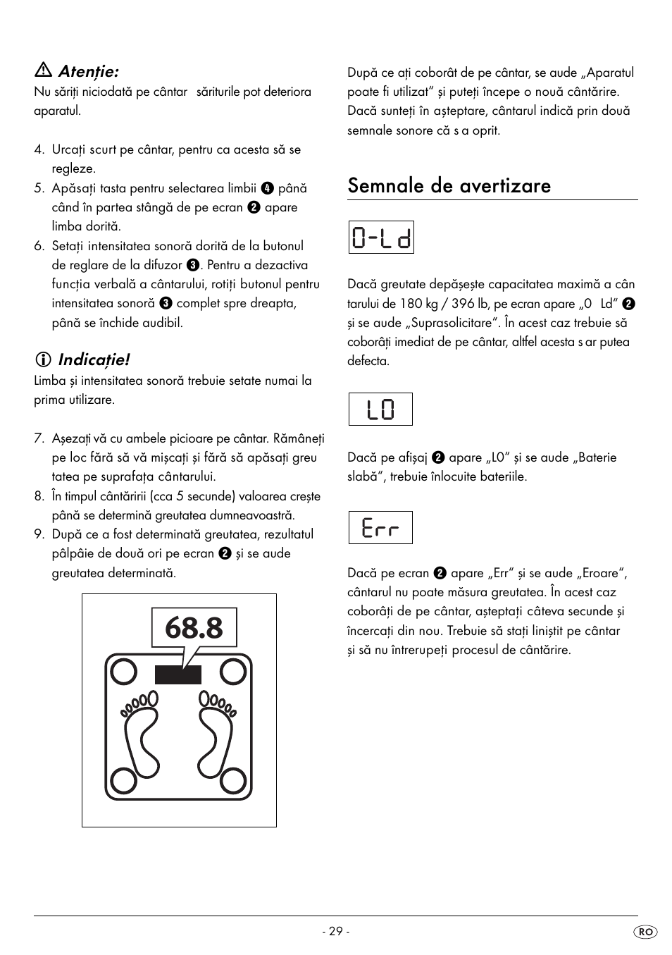 Semnale de avertizare, Atenţie, Indicaţie | Silvercrest SPWS 180 A1 User Manual | Page 31 / 50