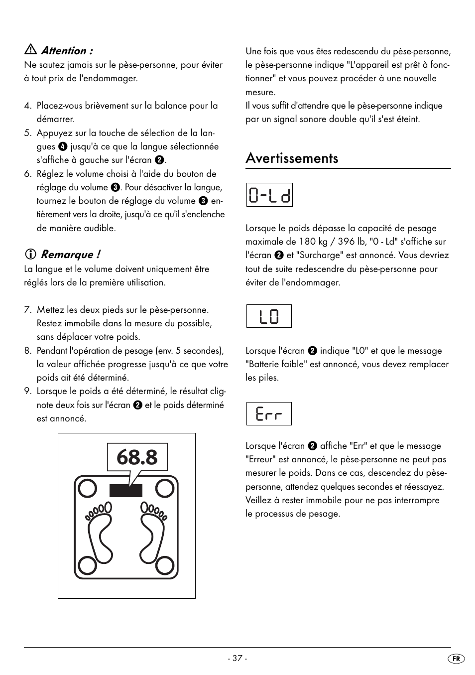 Avertissements, Attention, Remarque | Silvercrest SPWS 180 A1 User Manual | Page 39 / 50