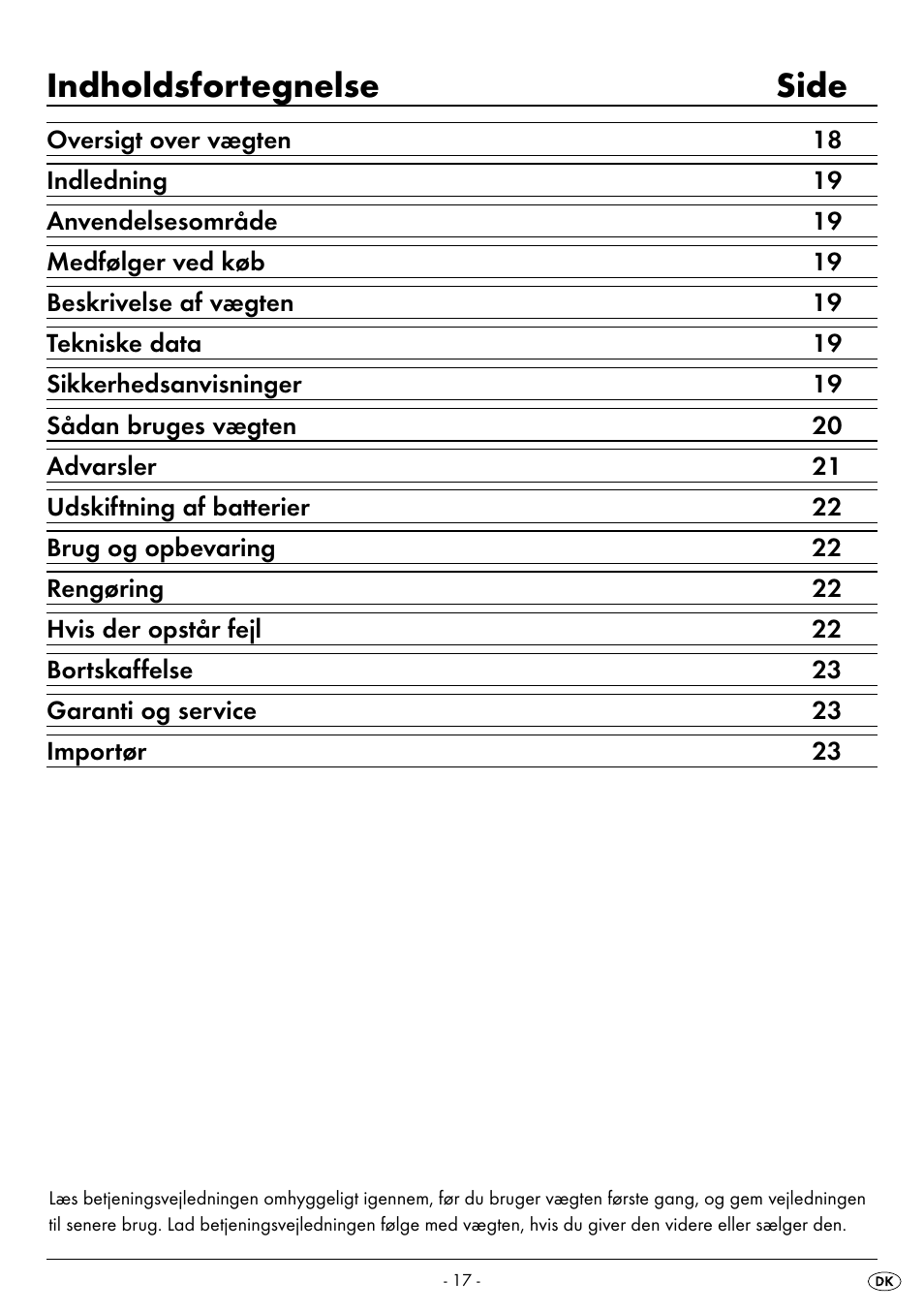 Indholdsfortegnelse side | Silvercrest SPWS 180 A1 User Manual | Page 19 / 50