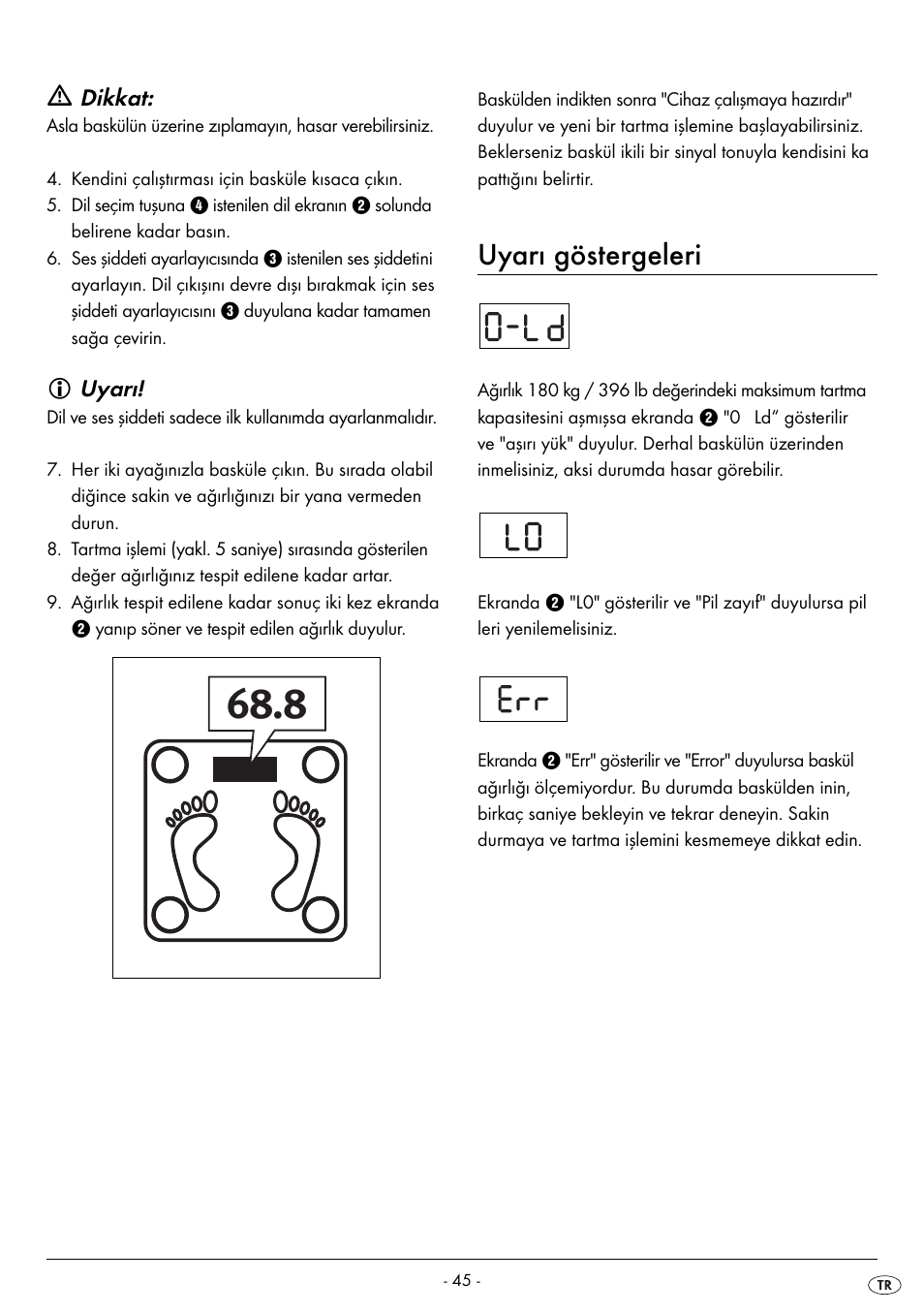 Uyarı göstergeleri | Silvercrest SPWS 180 A1 User Manual | Page 47 / 50