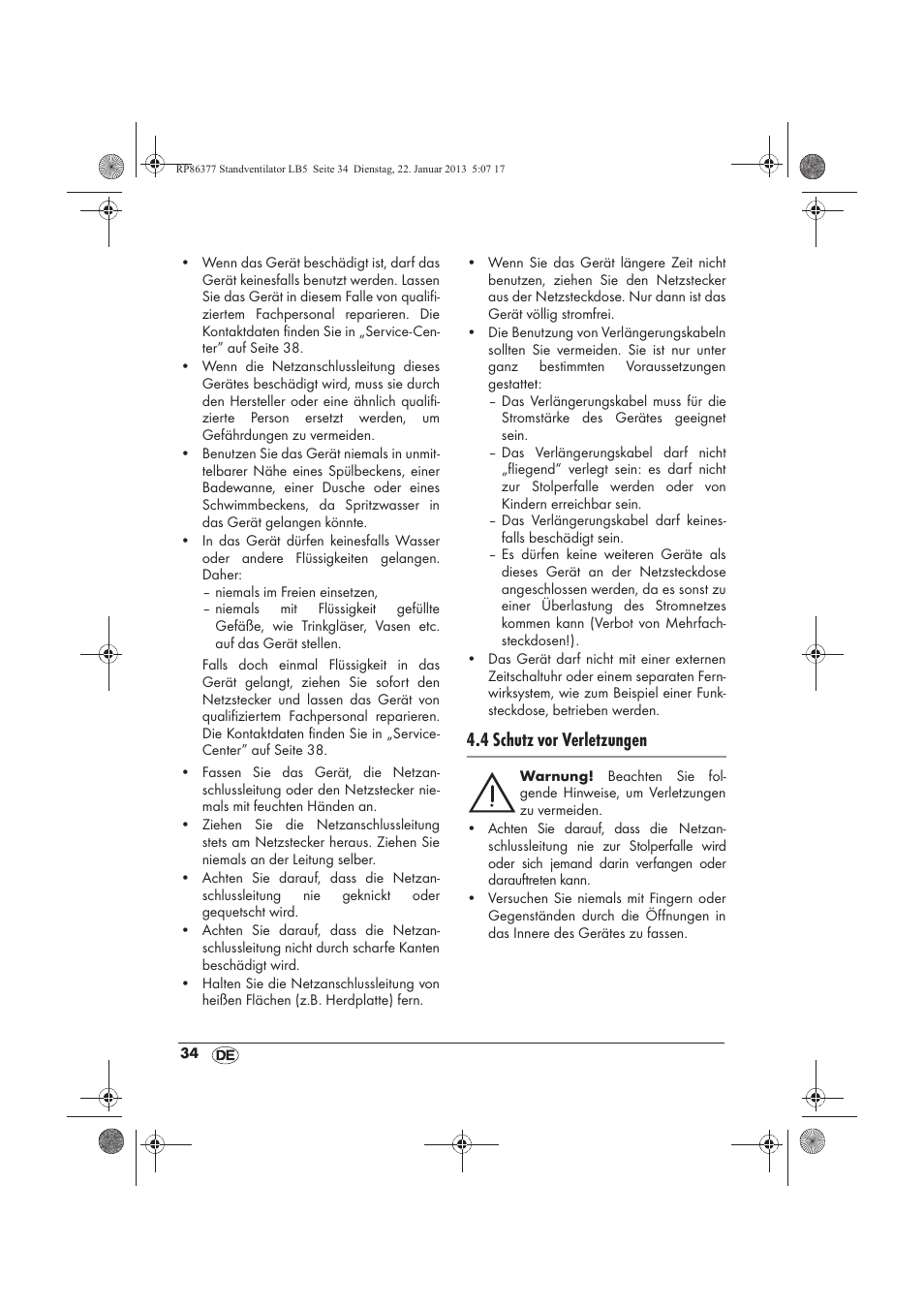 4 schutz vor verletzungen | Silvercrest SVW 50 A1 User Manual | Page 36 / 42
