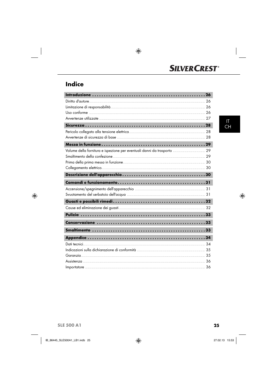 Indice, It ch | Silvercrest SLE 500 A1 User Manual | Page 28 / 52