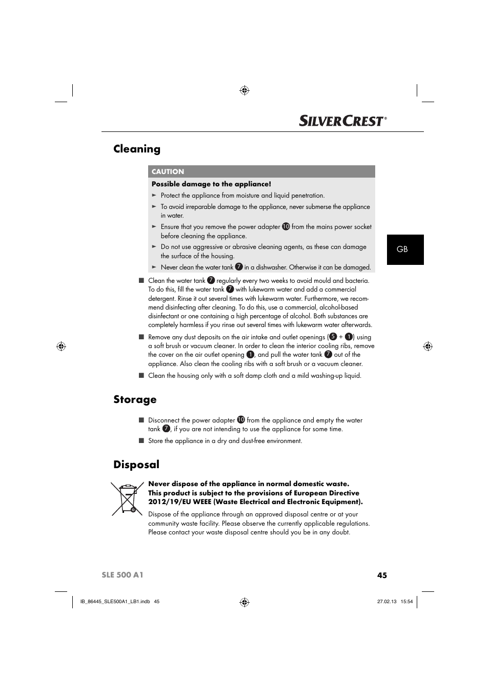 Cleaning, Storage, Disposal | Silvercrest SLE 500 A1 User Manual | Page 48 / 52