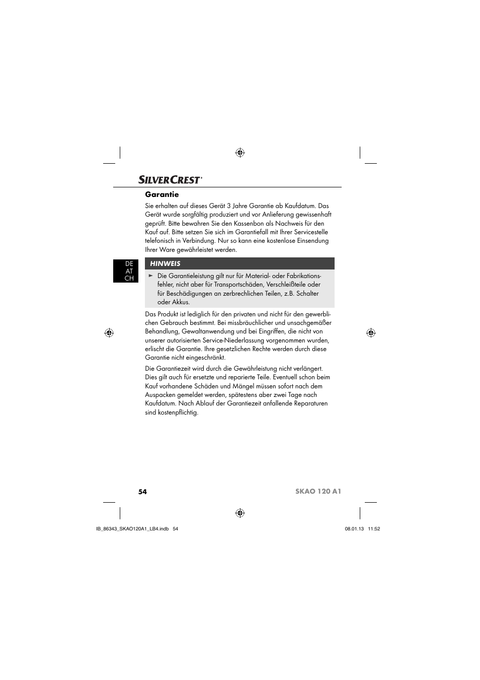 Garantie | Silvercrest SKAO 120 A1 User Manual | Page 57 / 59