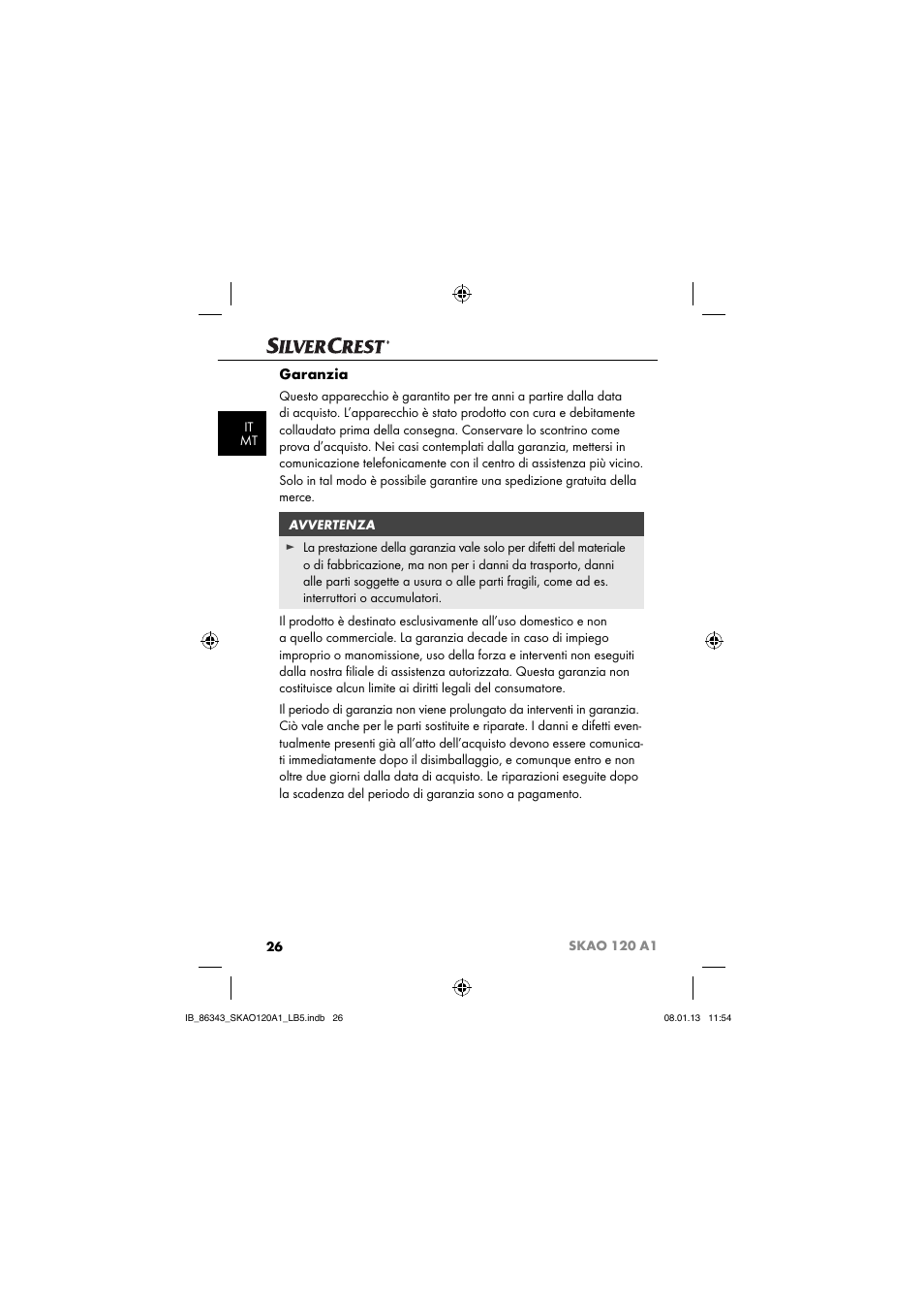 Garanzia | Silvercrest SKAO 120 A1 User Manual | Page 29 / 59