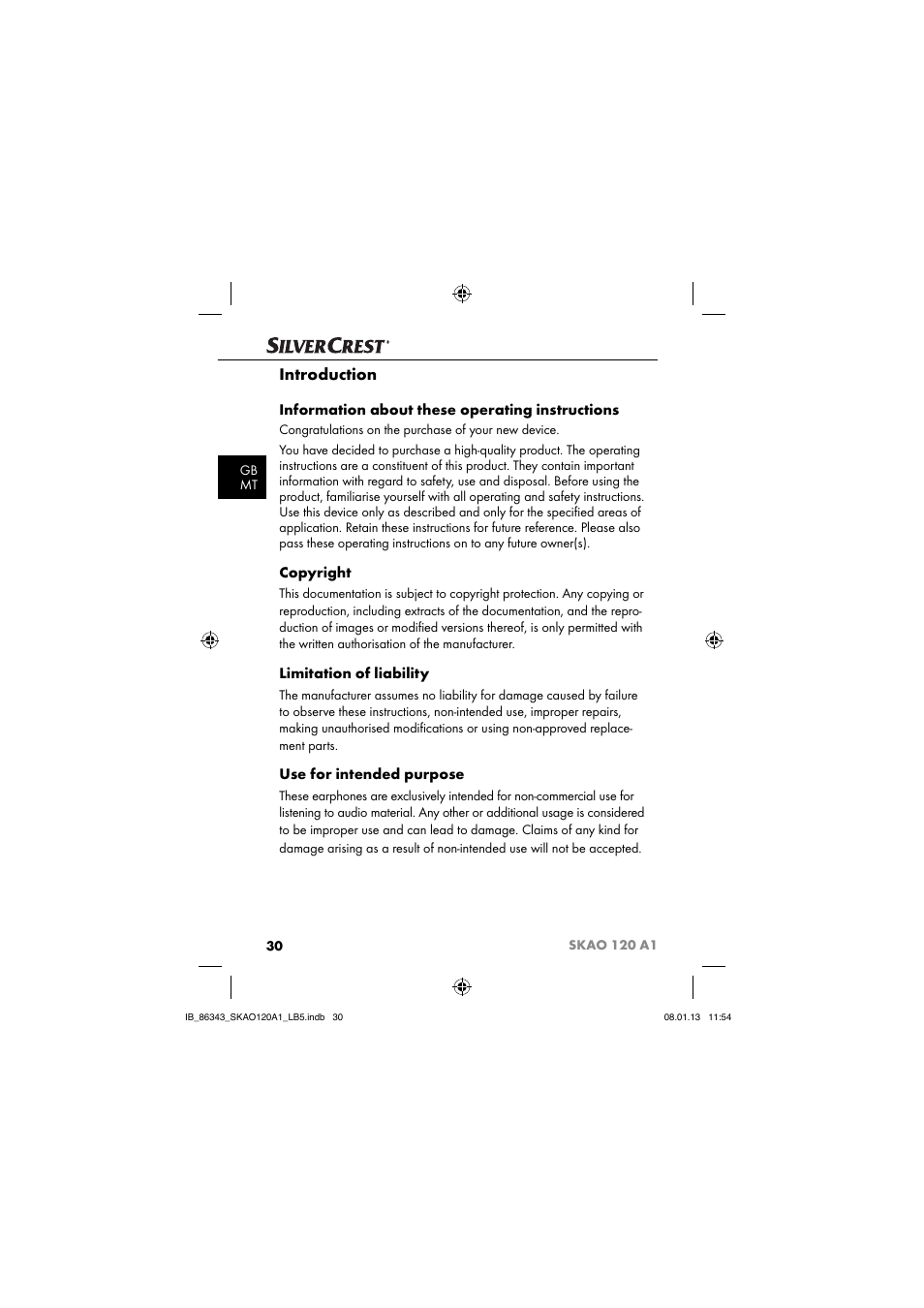 Introduction, Information about these operating instructions, Copyright | Limitation of liability, Use for intended purpose | Silvercrest SKAO 120 A1 User Manual | Page 33 / 59