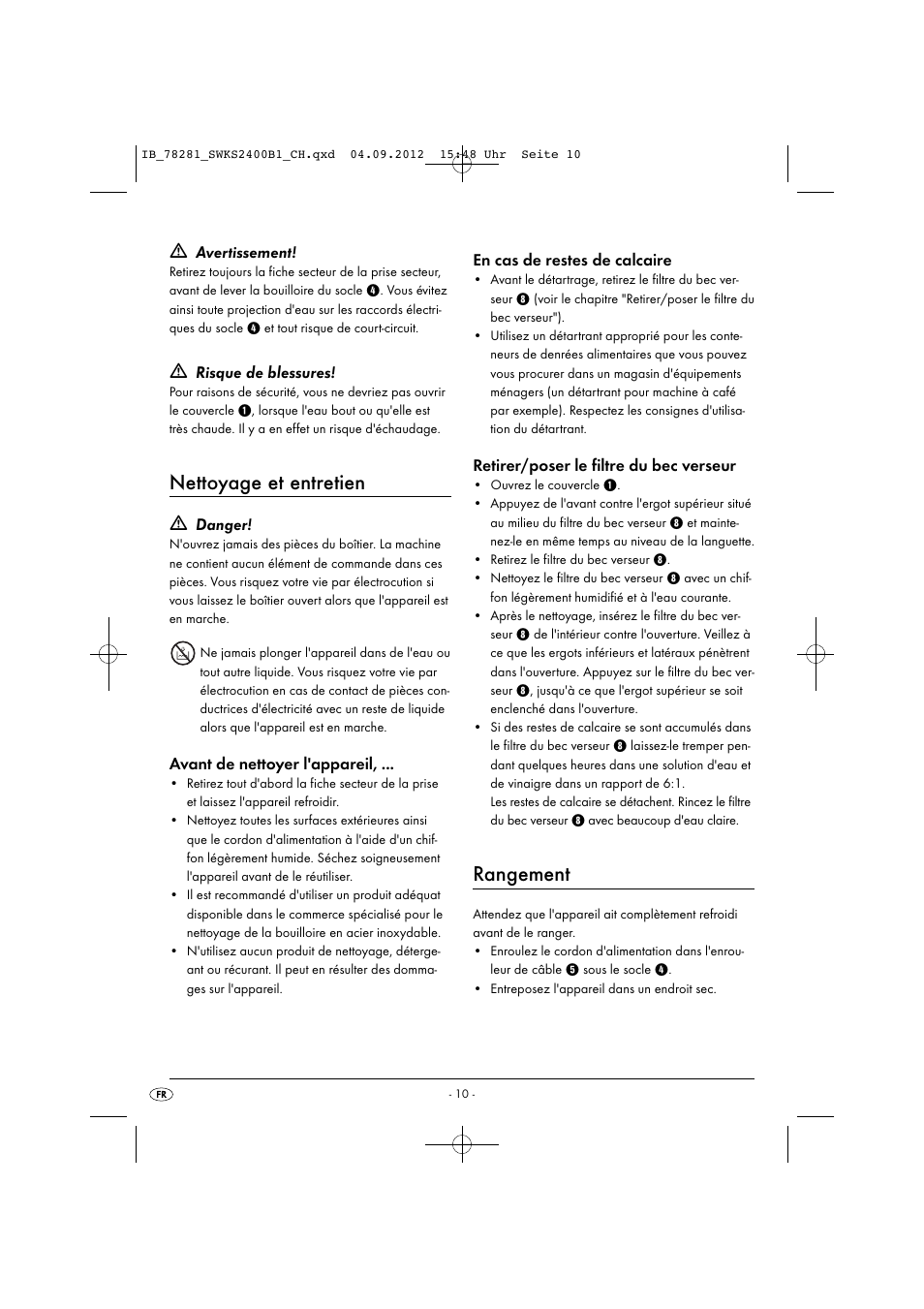 Nettoyage et entretien, Rangement | Silvercrest SWKS 2400 B1 User Manual | Page 13 / 28