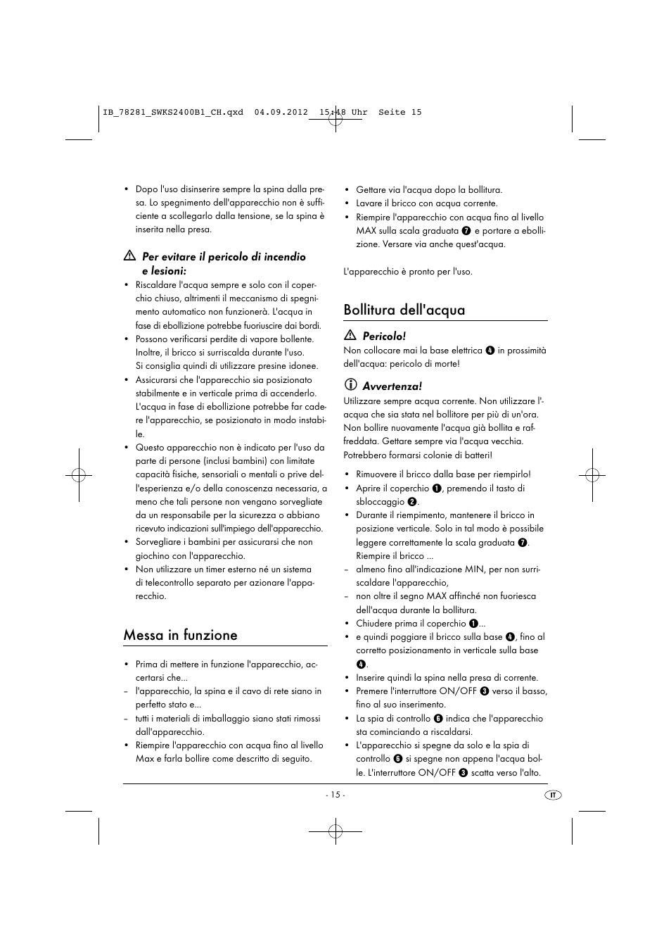 Messa in funzione, Bollitura dell'acqua | Silvercrest SWKS 2400 B1 User Manual | Page 18 / 28