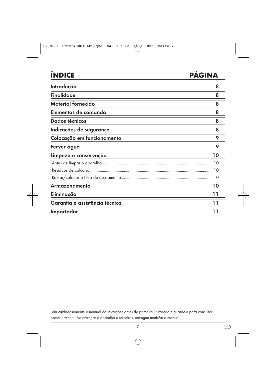 Índice página | Silvercrest SWKS 2400 B1 User Manual | Page 10 / 28