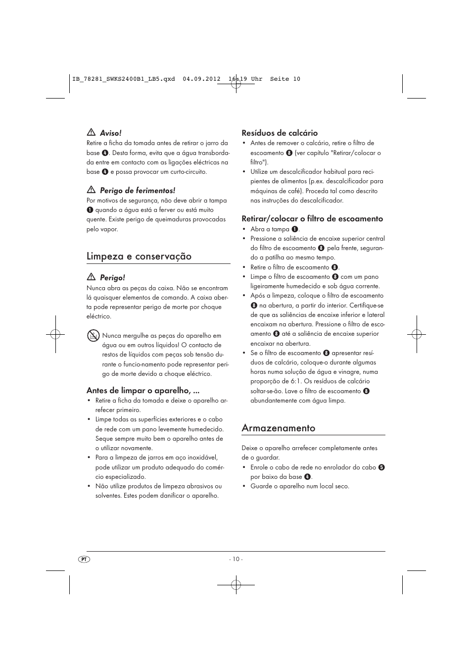 Limpeza e conservação, Armazenamento | Silvercrest SWKS 2400 B1 User Manual | Page 13 / 28