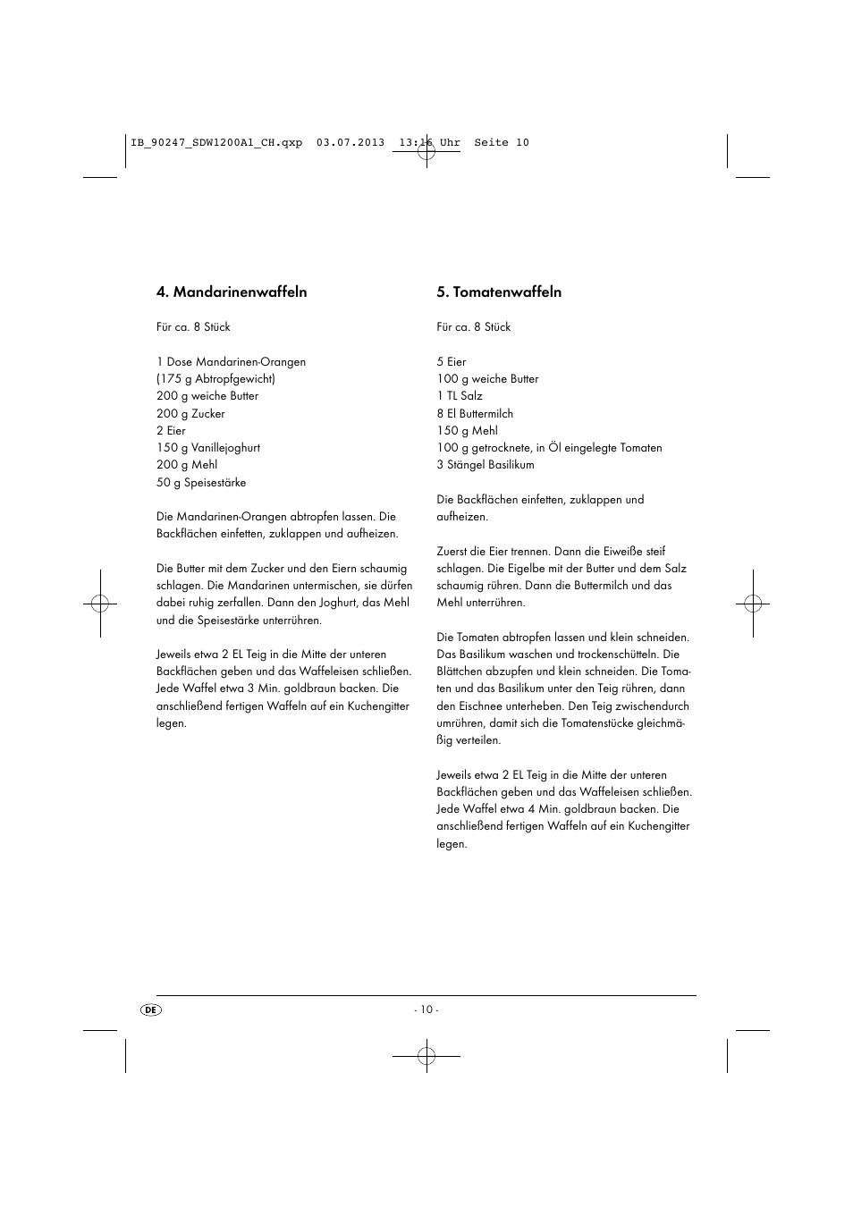 Mandarinenwaffeln, Tomatenwaffeln | Silvercrest SDW 1200 B2 User Manual | Page 13 / 44