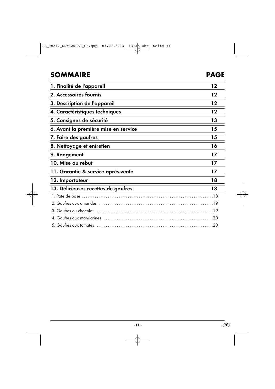 Sommaire page | Silvercrest SDW 1200 B2 User Manual | Page 14 / 44