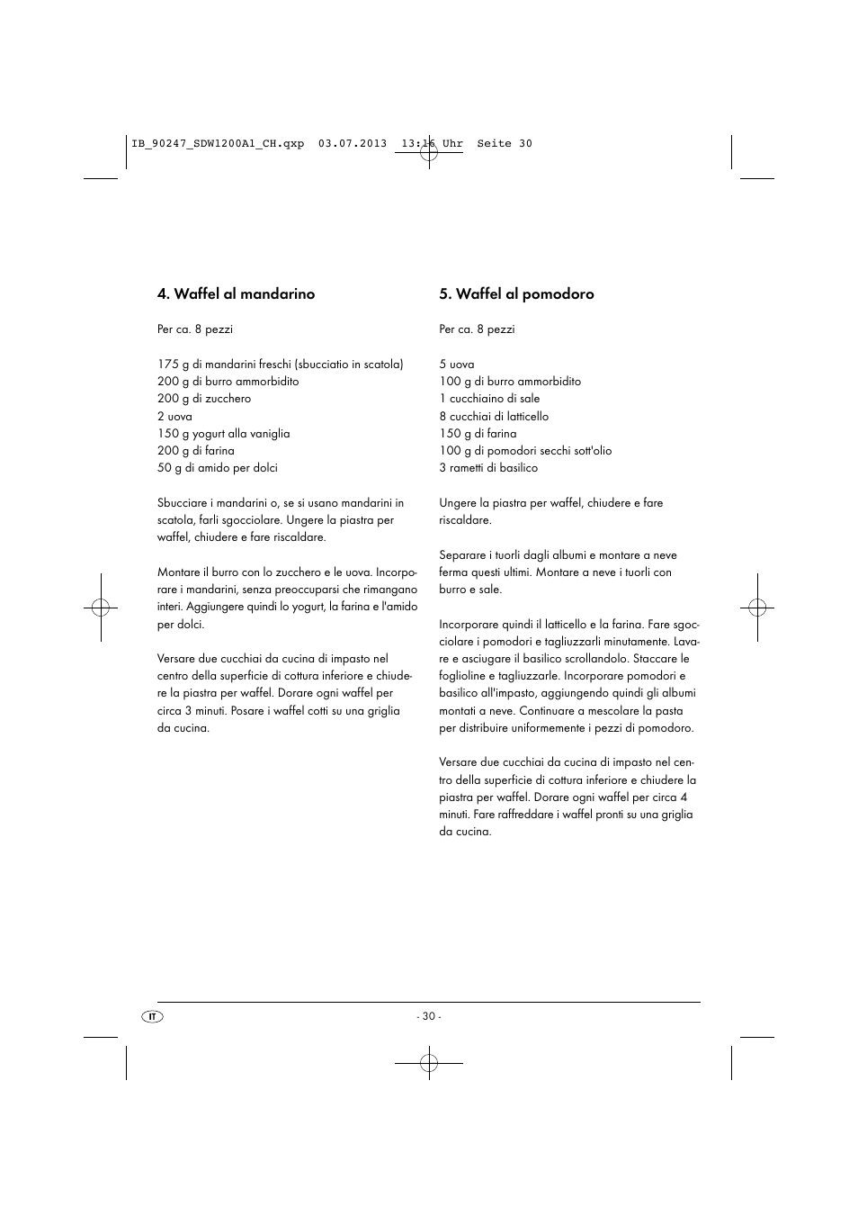 Waffel al mandarino, Waffel al pomodoro | Silvercrest SDW 1200 B2 User Manual | Page 33 / 44