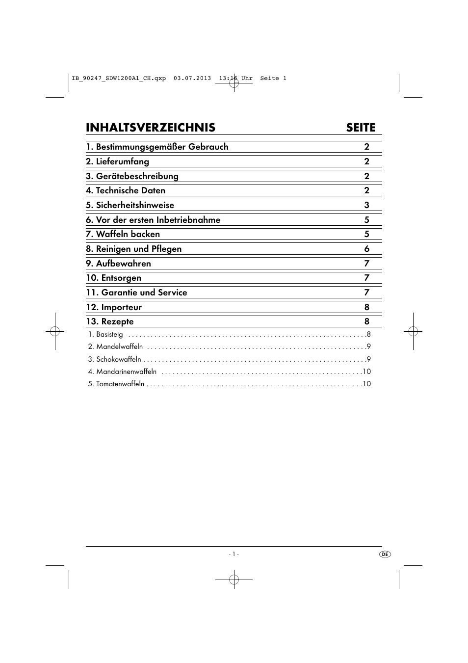Inhaltsverzeichnis seite | Silvercrest SDW 1200 B2 User Manual | Page 4 / 44