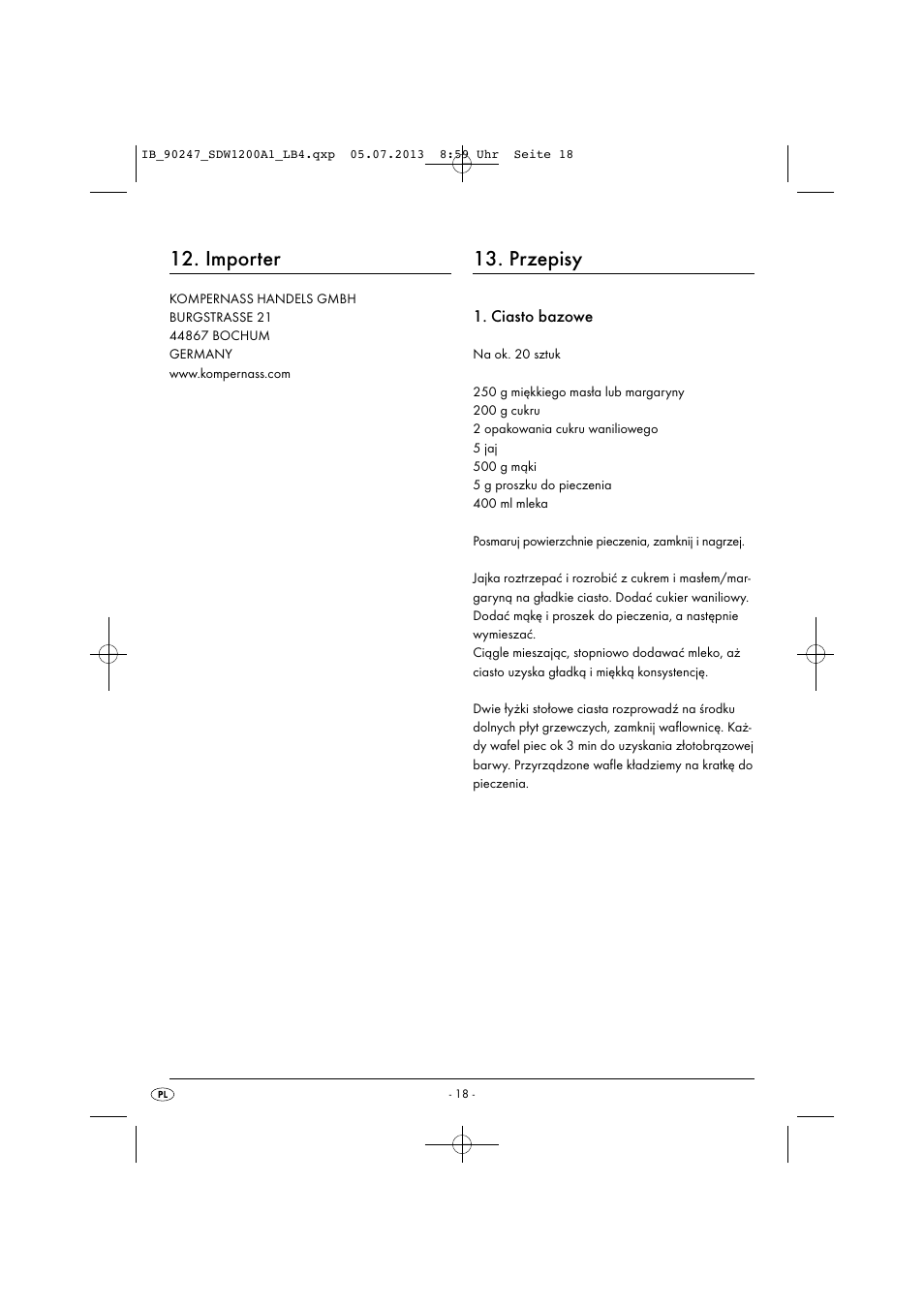 Importer, Przepisy | Silvercrest SDW 1200 B2 User Manual | Page 21 / 64