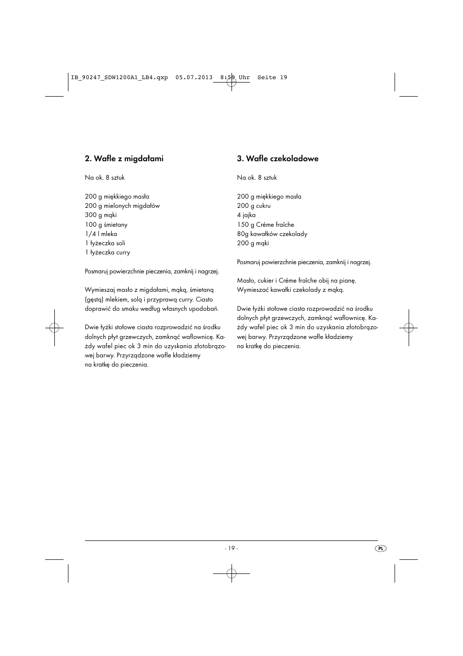 Wafle z migdałami, Wafle czekoladowe | Silvercrest SDW 1200 B2 User Manual | Page 22 / 64