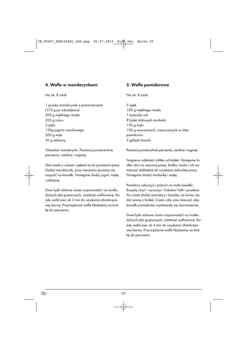 Wafle w mandarynkami, Wafle pomidorowe | Silvercrest SDW 1200 B2 User Manual | Page 23 / 64