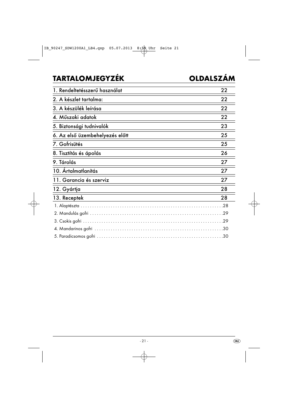 Tartalomjegyzék oldalszám | Silvercrest SDW 1200 B2 User Manual | Page 24 / 64