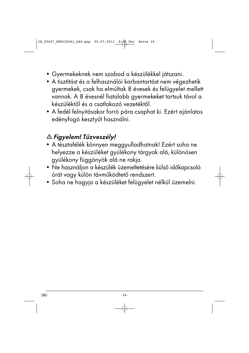 Figyelem! tűzveszély | Silvercrest SDW 1200 B2 User Manual | Page 27 / 64