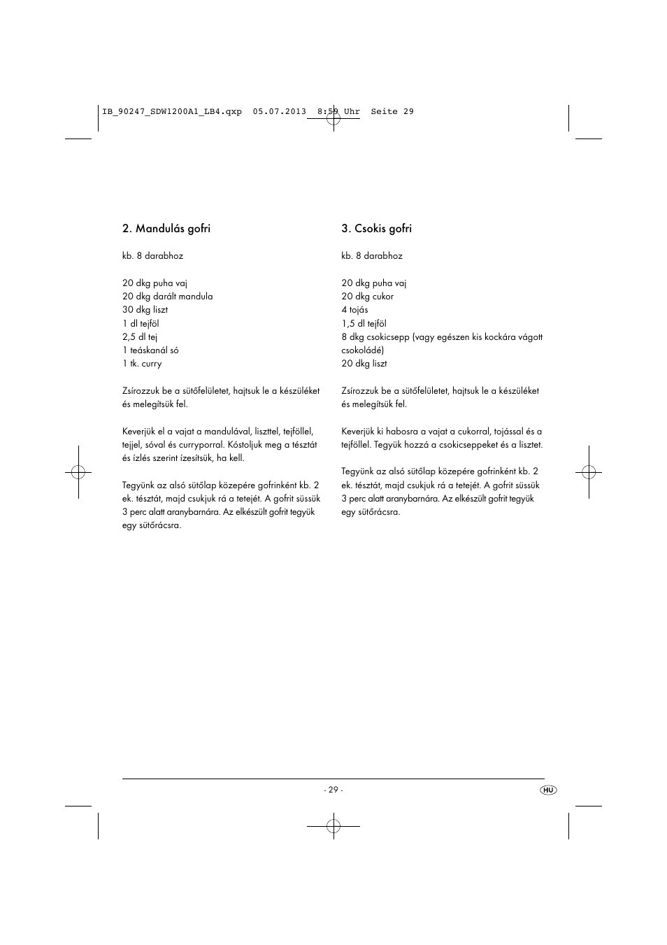 Mandulás gofri, Csokis gofri | Silvercrest SDW 1200 B2 User Manual | Page 32 / 64