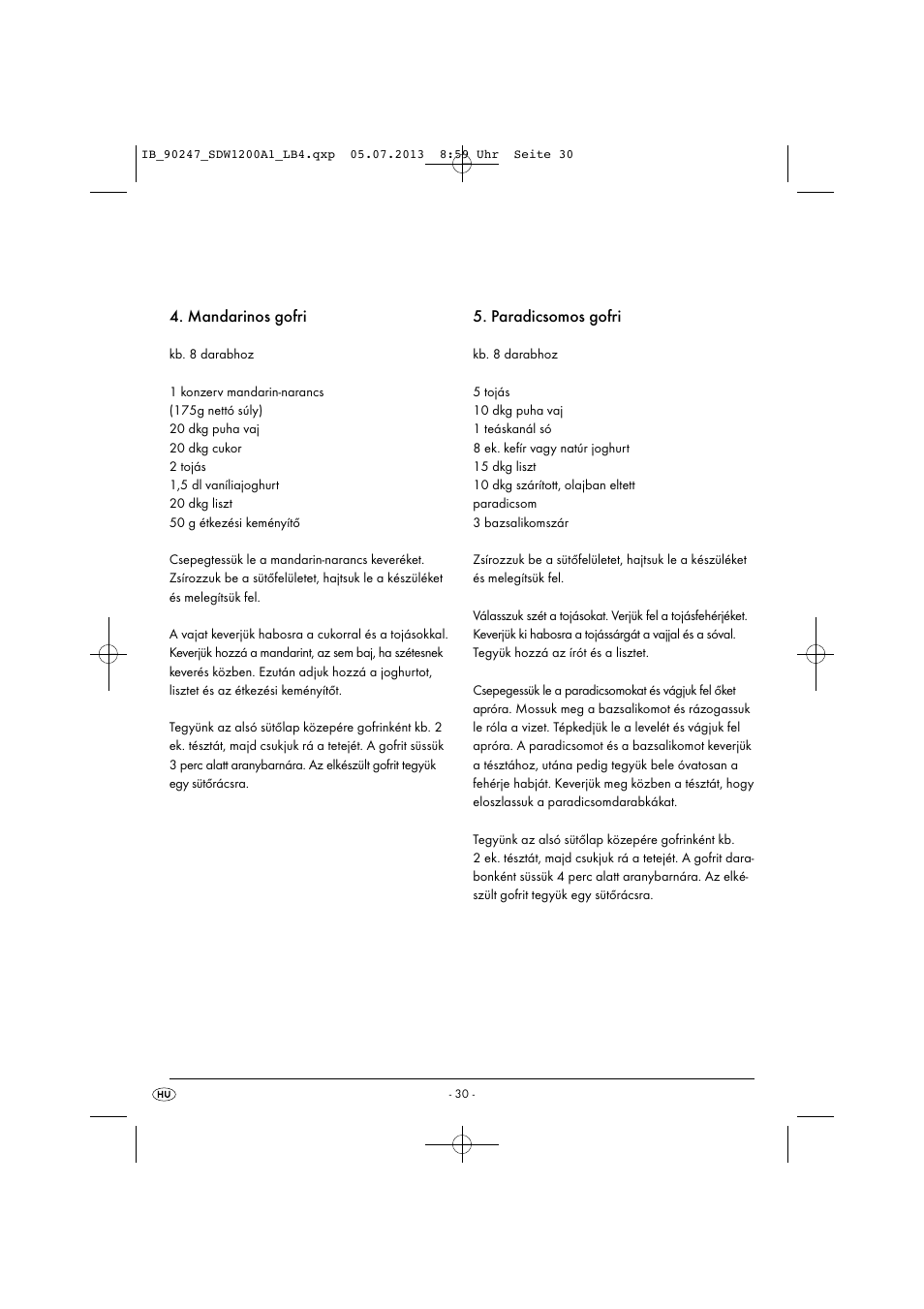 Mandarinos gofri, Paradicsomos gofri | Silvercrest SDW 1200 B2 User Manual | Page 33 / 64