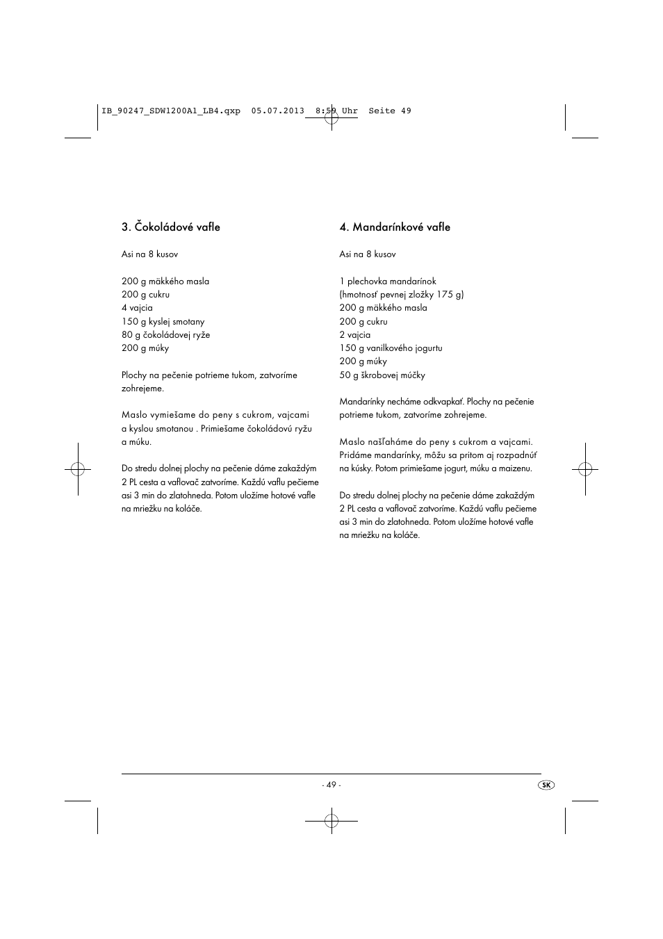 Čokoládové vafle, Mandarínkové vafle | Silvercrest SDW 1200 B2 User Manual | Page 52 / 64