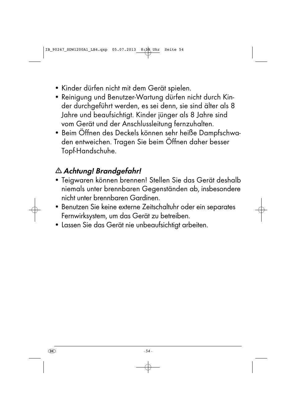 Achtung! brandgefahr | Silvercrest SDW 1200 B2 User Manual | Page 57 / 64