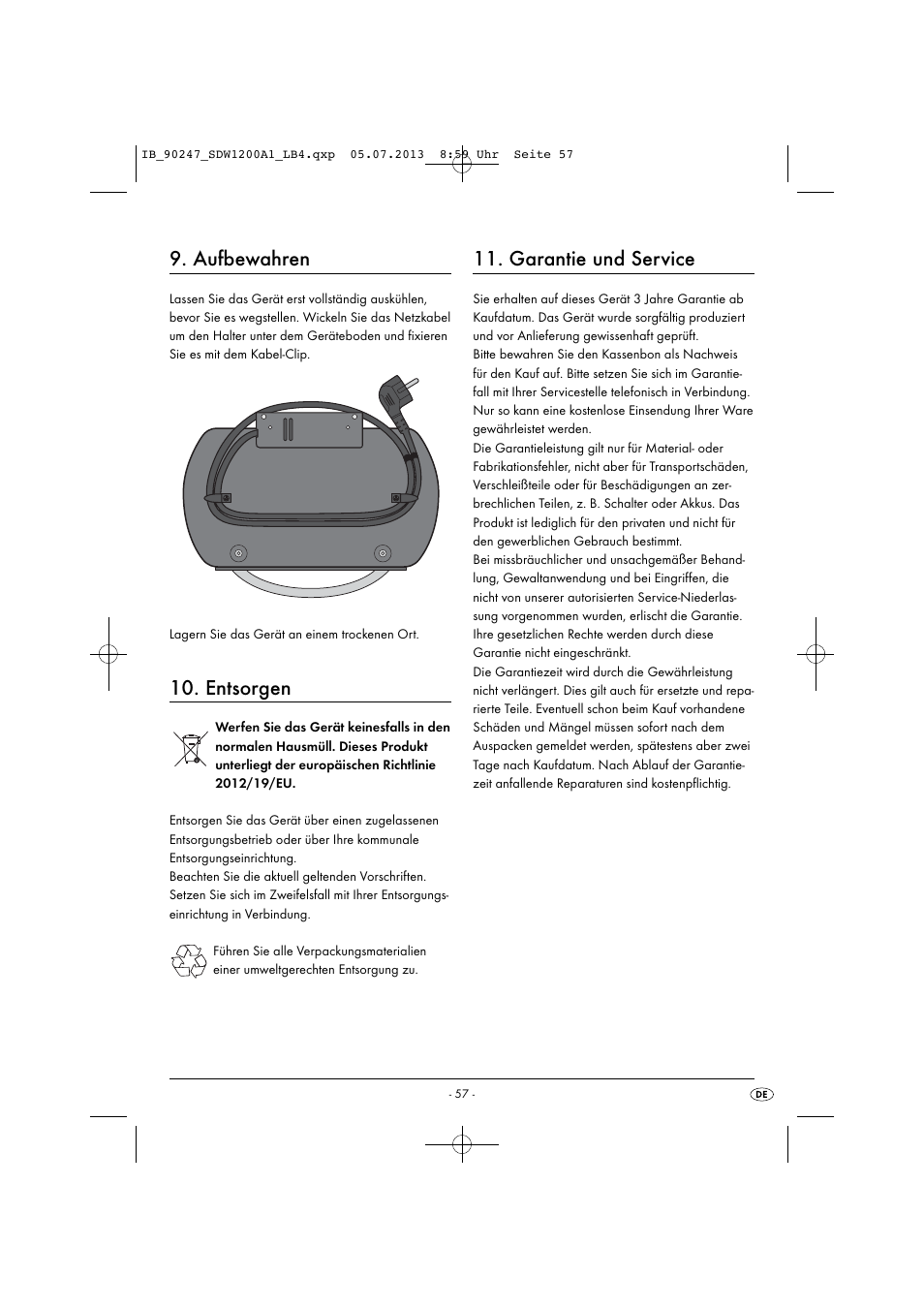 Aufbewahren, Entsorgen, Garantie und service | Silvercrest SDW 1200 B2 User Manual | Page 60 / 64