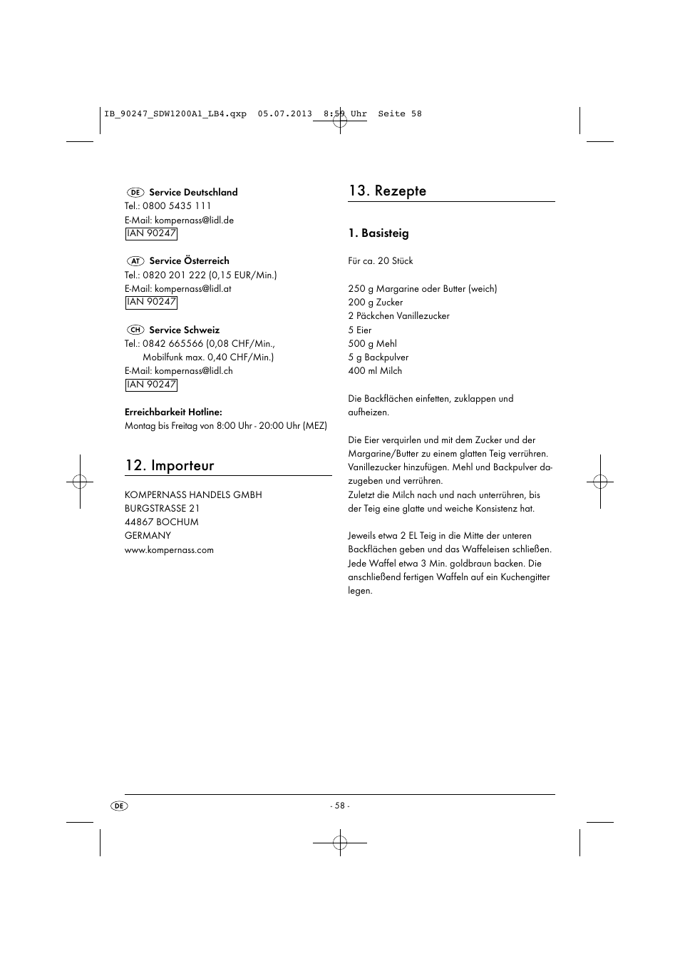 Importeur, Rezepte, Basisteig | Silvercrest SDW 1200 B2 User Manual | Page 61 / 64