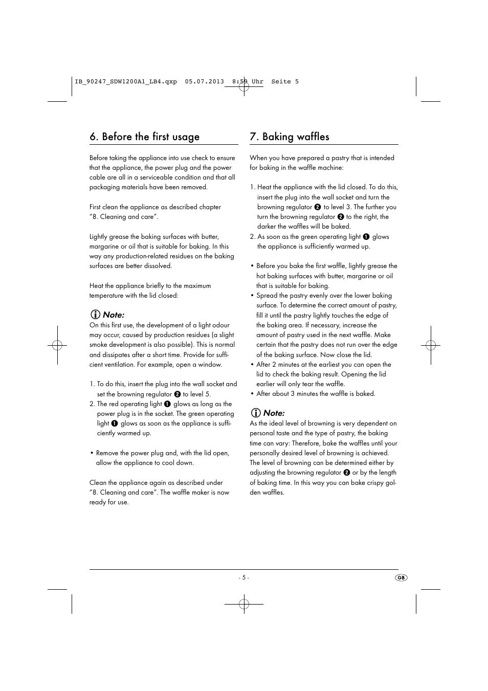 Before the first usage, Baking waffles | Silvercrest SDW 1200 B2 User Manual | Page 8 / 64