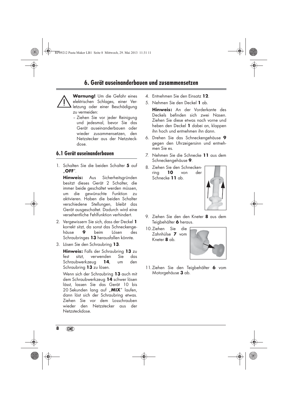 Gerät auseinanderbauen und zusammensetzen, 1 gerät auseinanderbauen | Silvercrest SPM 200 A1 User Manual | Page 10 / 86