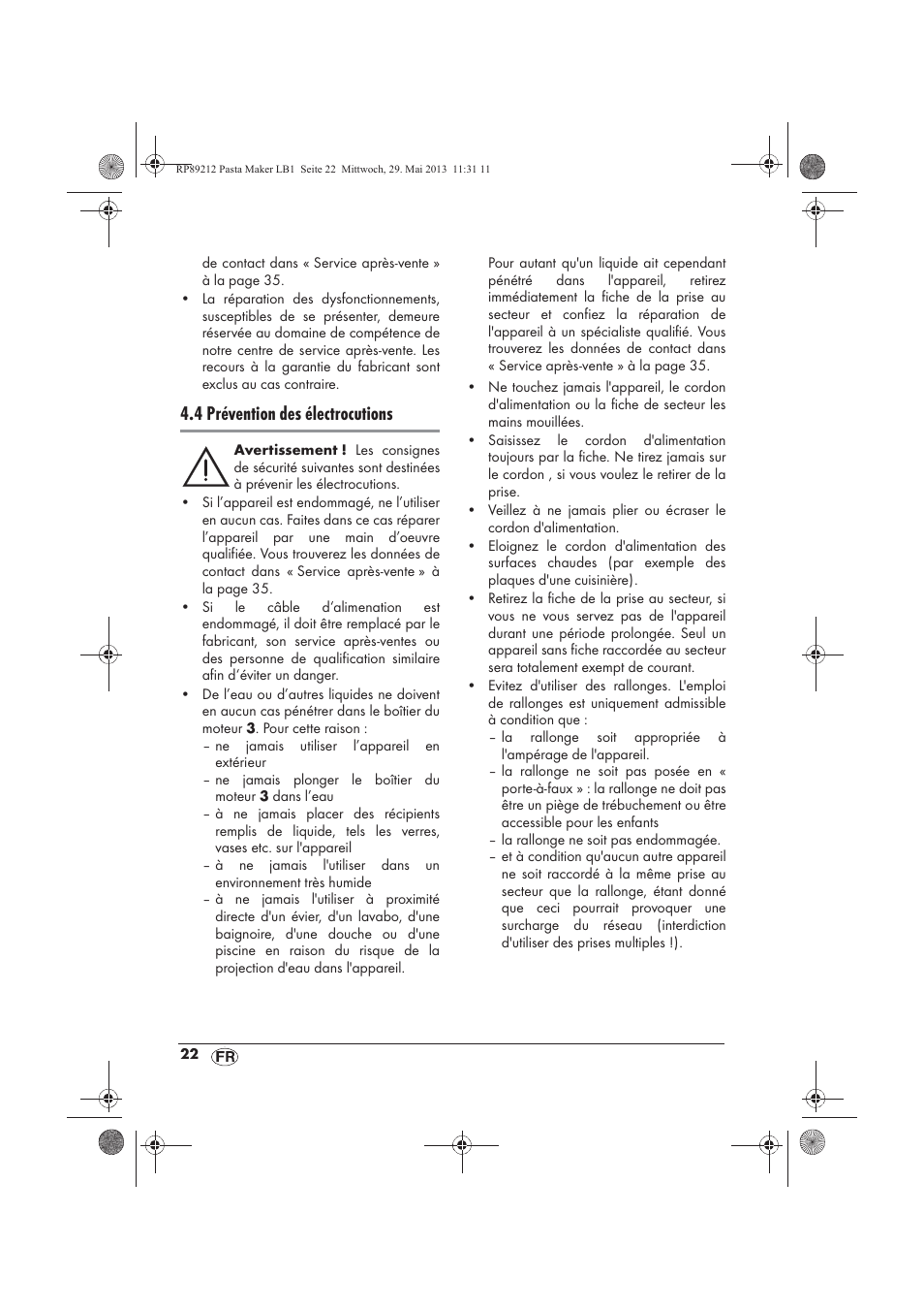 4 prévention des électrocutions | Silvercrest SPM 200 A1 User Manual | Page 24 / 86