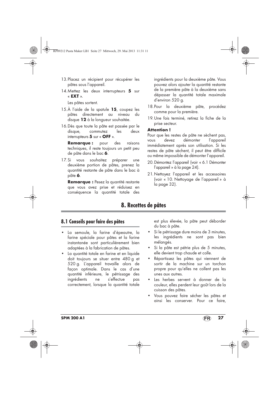 Recettes de pâtes, 1 conseils pour faire des pâtes | Silvercrest SPM 200 A1 User Manual | Page 29 / 86