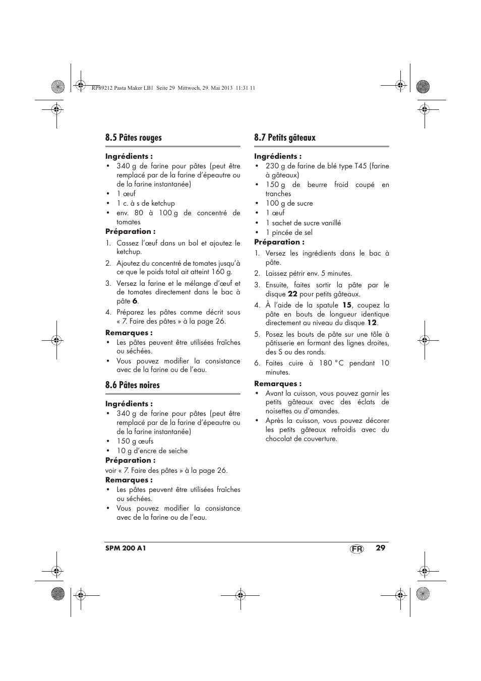 5 pâtes rouges, 6 pâtes noires, 7 petits gâteaux | Silvercrest SPM 200 A1 User Manual | Page 31 / 86