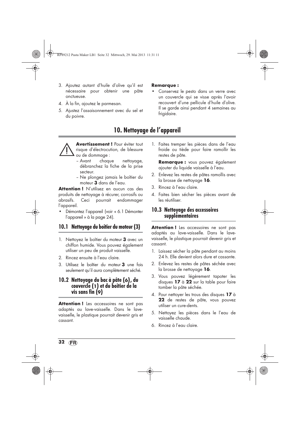 Nettoyage de l’appareil, 1 nettoyage du boîtier du moteur (3), 2 nettoyage du bac à pâte | Du couvercle, Et du boîtier de la vis sans fin, 3 nettoyage des accessoires supplémentaires | Silvercrest SPM 200 A1 User Manual | Page 34 / 86