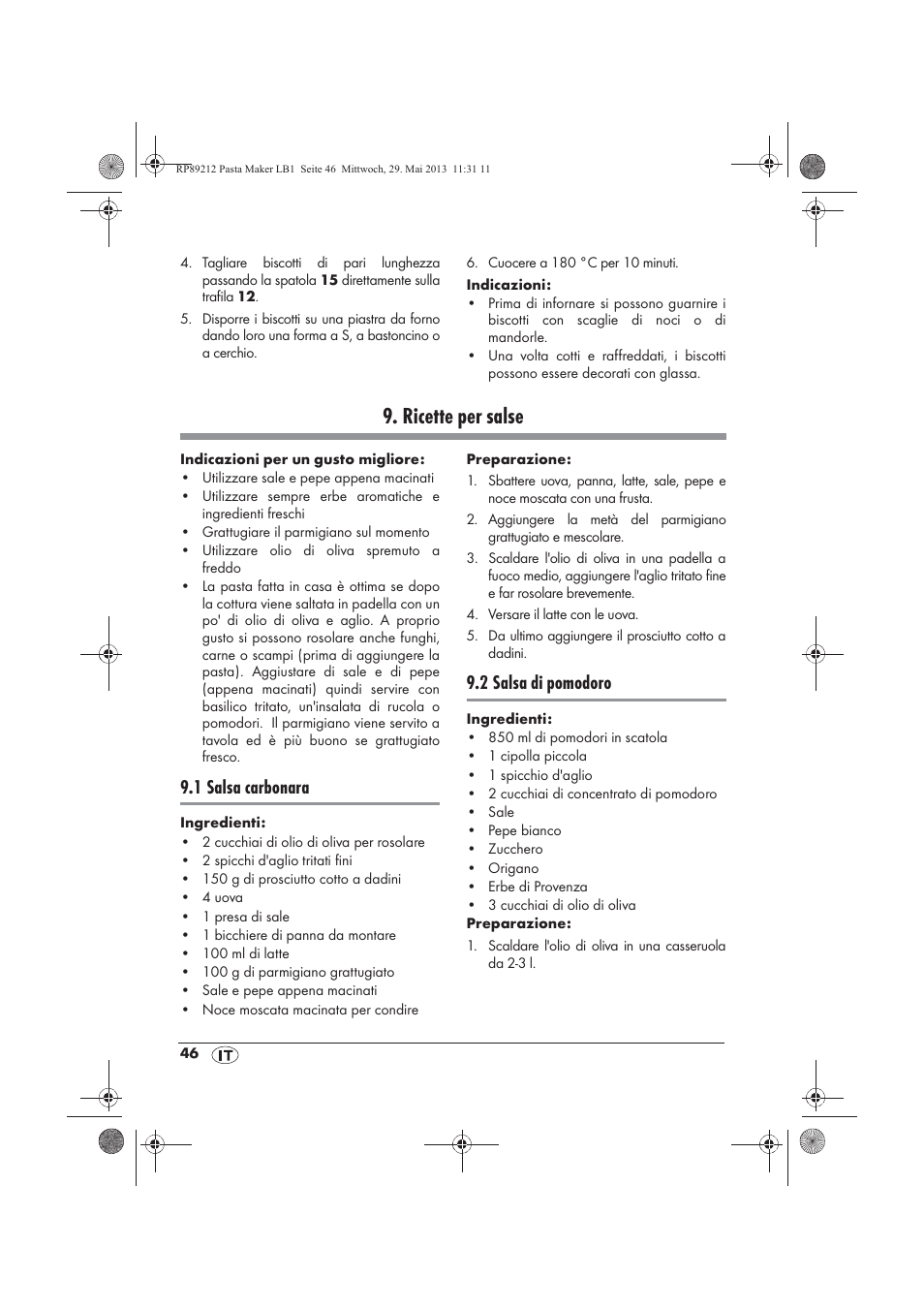 Ricette per salse, 1 salsa carbonara, 2 salsa di pomodoro | Silvercrest SPM 200 A1 User Manual | Page 48 / 86