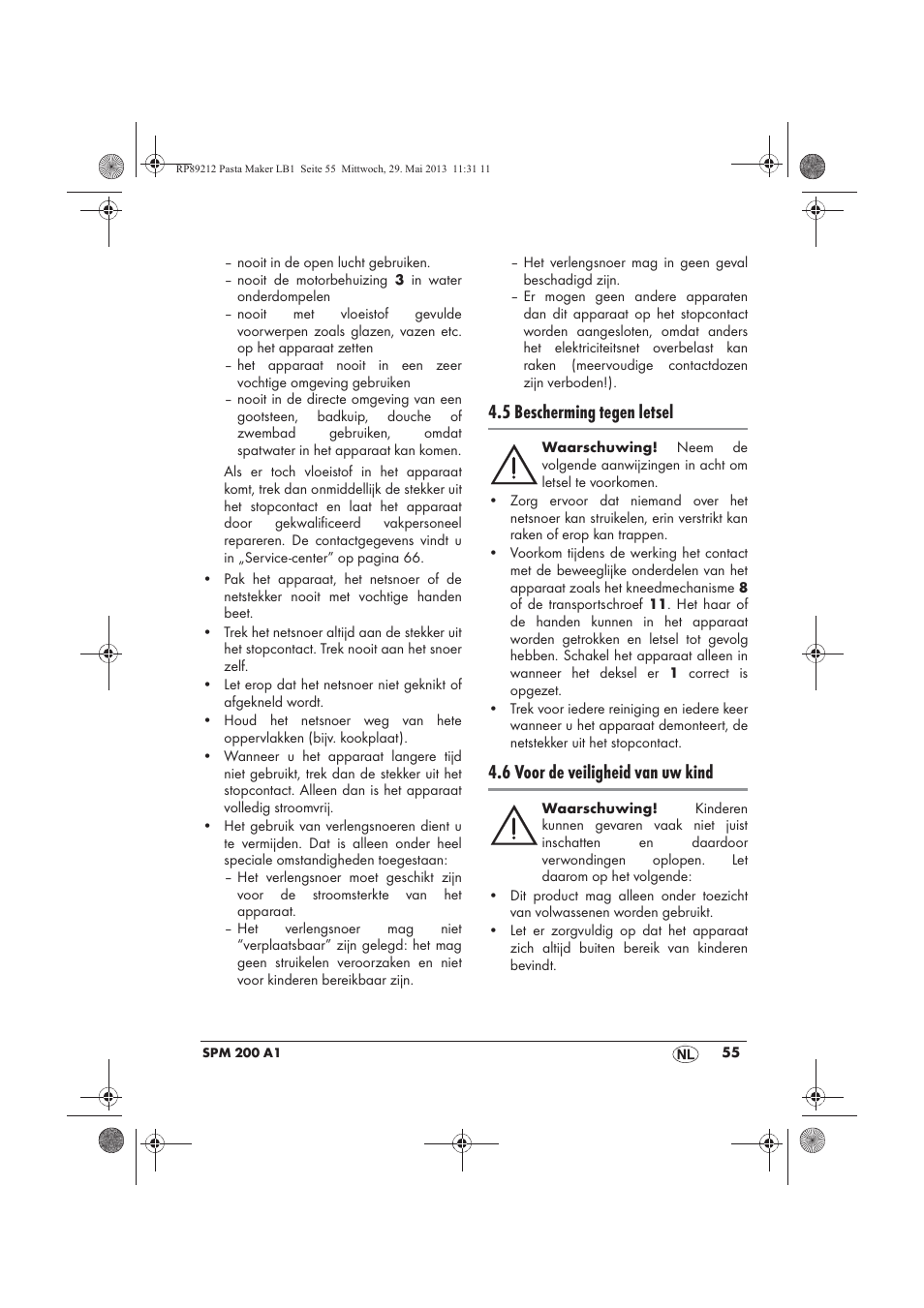 5 bescherming tegen letsel, 6 voor de veiligheid van uw kind | Silvercrest SPM 200 A1 User Manual | Page 57 / 86