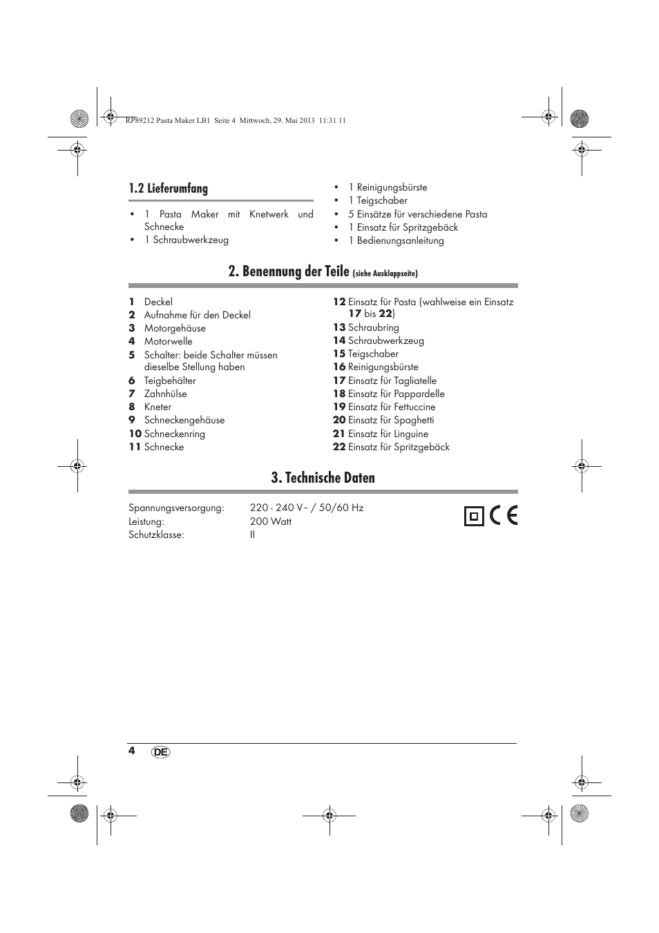Benennung der teile, Technische daten, 2 lieferumfang | Silvercrest SPM 200 A1 User Manual | Page 6 / 86