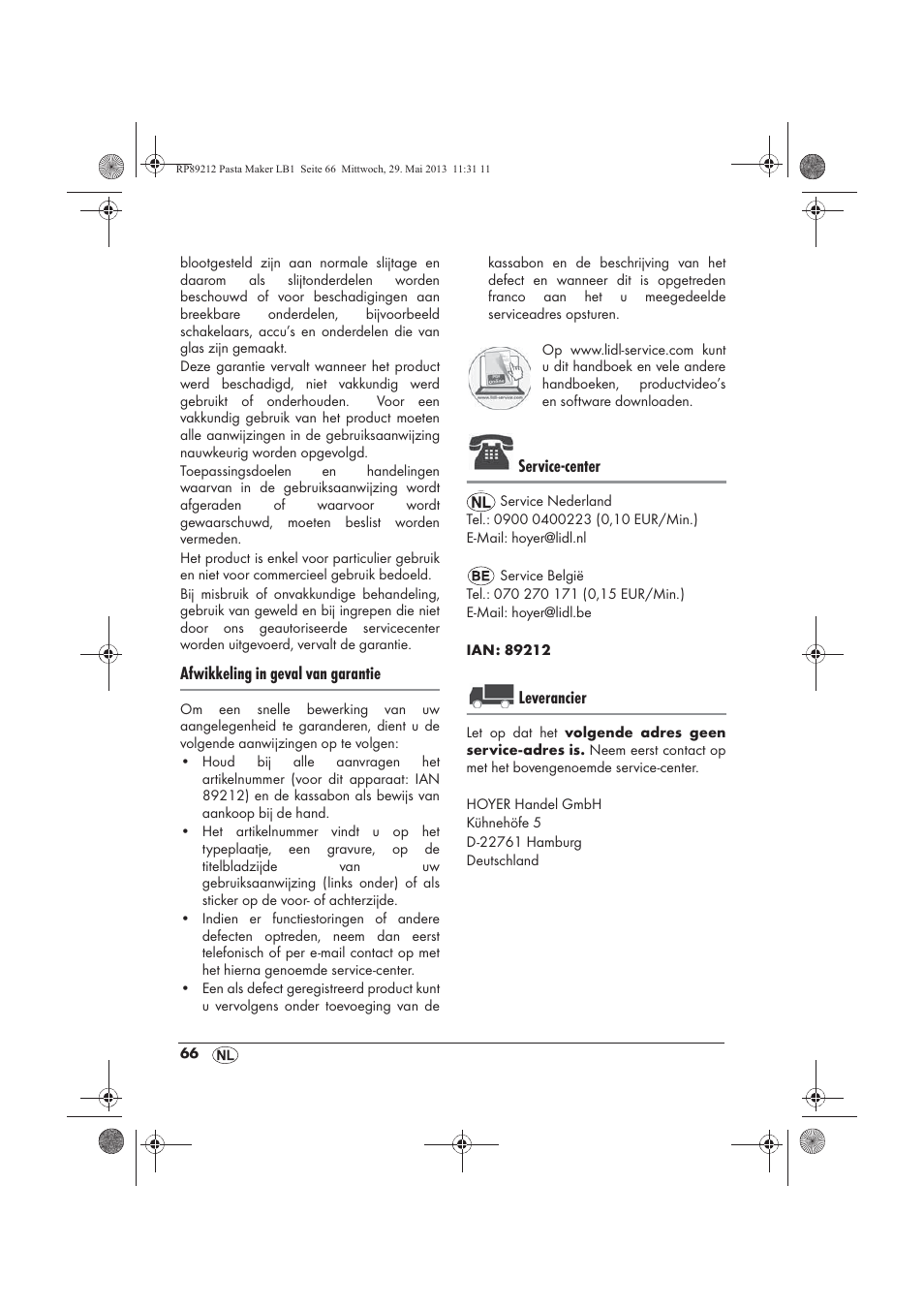 Afwikkeling in geval van garantie, Service-center, Leverancier | Silvercrest SPM 200 A1 User Manual | Page 68 / 86
