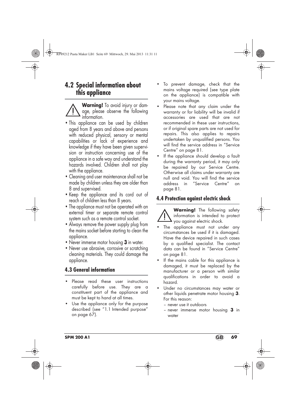 2 special information about this appliance | Silvercrest SPM 200 A1 User Manual | Page 71 / 86