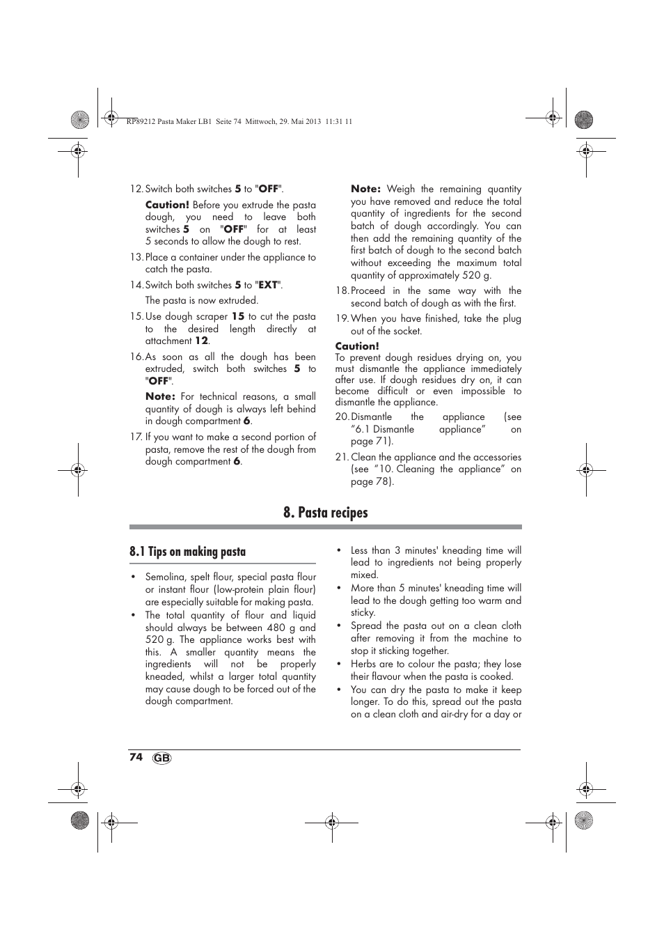Pasta recipes, 1 tips on making pasta | Silvercrest SPM 200 A1 User Manual | Page 76 / 86