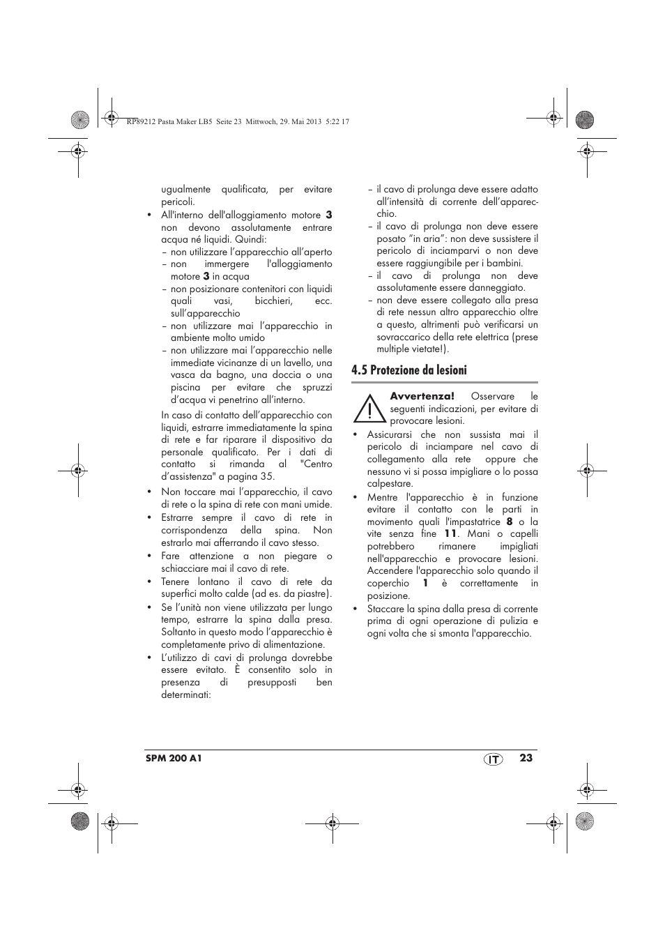 5 protezione da lesioni | Silvercrest SPM 200 A1 User Manual | Page 25 / 86